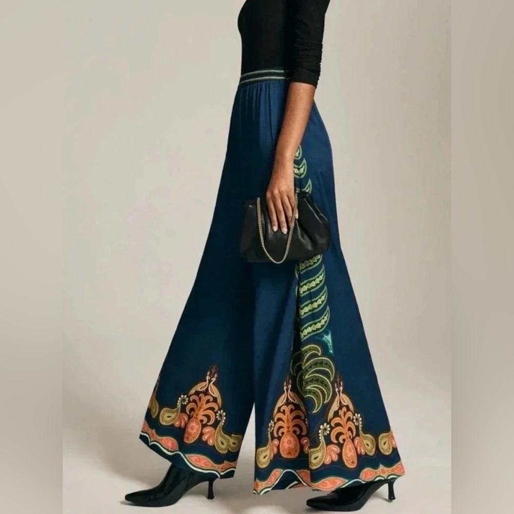 FARM Rio Blue Wide-Leg Printed Pants